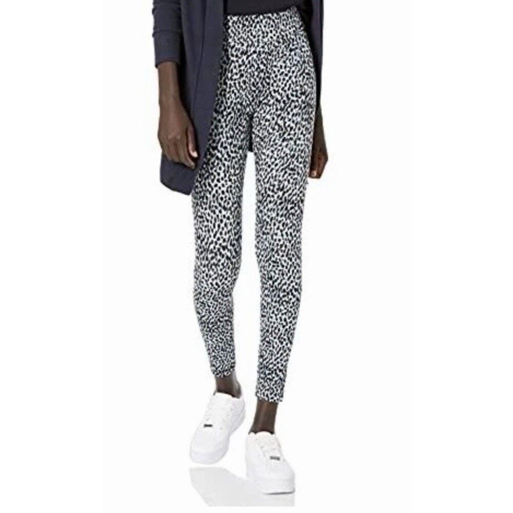 Daily Ritual Women's Ponte Knit Legging Pockets Blue Tortoise Print Small Short
